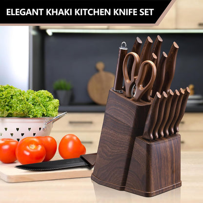 Knife Set with Block, 15 Pieces Kitchen Knife Block Set with Sharpener, High Carbon Stainless Steel Sharp Chef Knife Set with Ergonomic Handles, Anti Rust, White