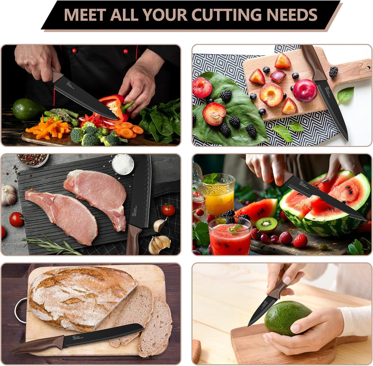 Knife Set with Block, 15 Pieces Kitchen Knife Block Set with Sharpener, High Carbon Stainless Steel Sharp Chef Knife Set with Ergonomic Handles, Anti Rust, White
