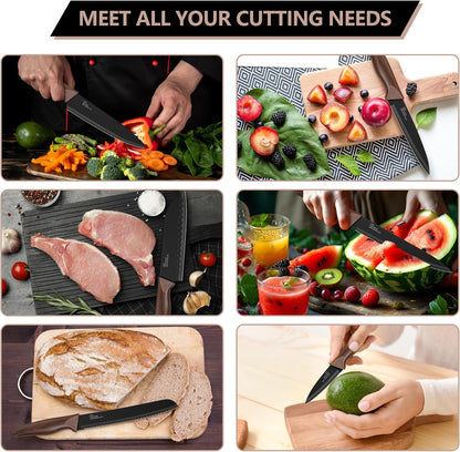 Knife Set with Block, 15 Pieces Kitchen Knife Block Set with Sharpener, High Carbon Stainless Steel Sharp Chef Knife Set with Ergonomic Handles, Anti Rust, White