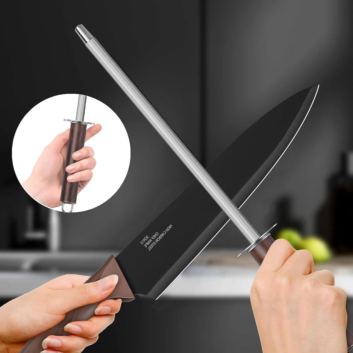 Knife Set with Block, 15 Pieces Kitchen Knife Block Set with Sharpener, High Carbon Stainless Steel Sharp Chef Knife Set with Ergonomic Handles, Anti Rust, White