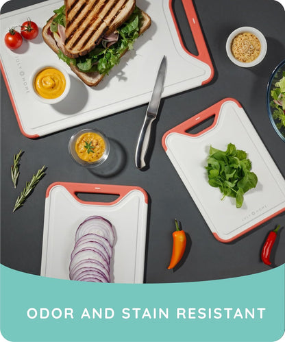 Cutting Boards for Kitchen, Plastic Cutting Board Set of 3, Dishwasher Safe Cutting Boards with Juice Grooves for Meat, Veggies, Fruits, Easy Grip Handle, Serveware Accessories (Gray)
