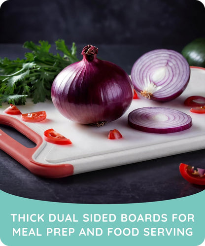 Cutting Boards for Kitchen, Plastic Cutting Board Set of 3, Dishwasher Safe Cutting Boards with Juice Grooves for Meat, Veggies, Fruits, Easy Grip Handle, Serveware Accessories (Gray)