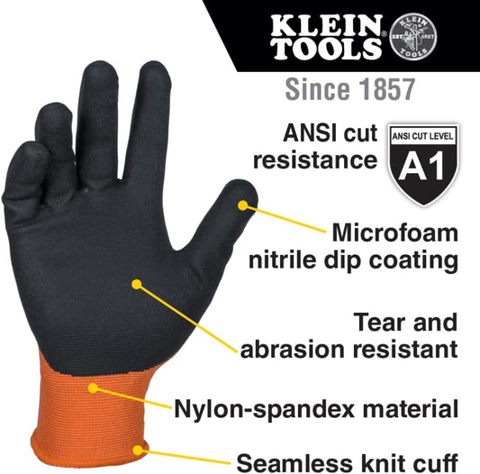 60582 Work Gloves, Knit Dipped Cut Resistant ANSI A1 Nitrile Coated Gloves, Nylon-Spandex, Touchscreen Capable, X-Large, 2-Pair