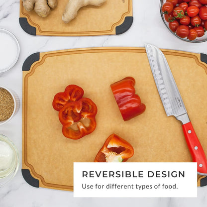 Essential Series Cutting Board for Kitchen- Natural Wood Fiber Composite, Dishwasher Safe, Eco-Friendly, Juice Grooves, Non-Slip Feet, Non-Porous, Reversible, BPA Free, X-Large -17" x 13"