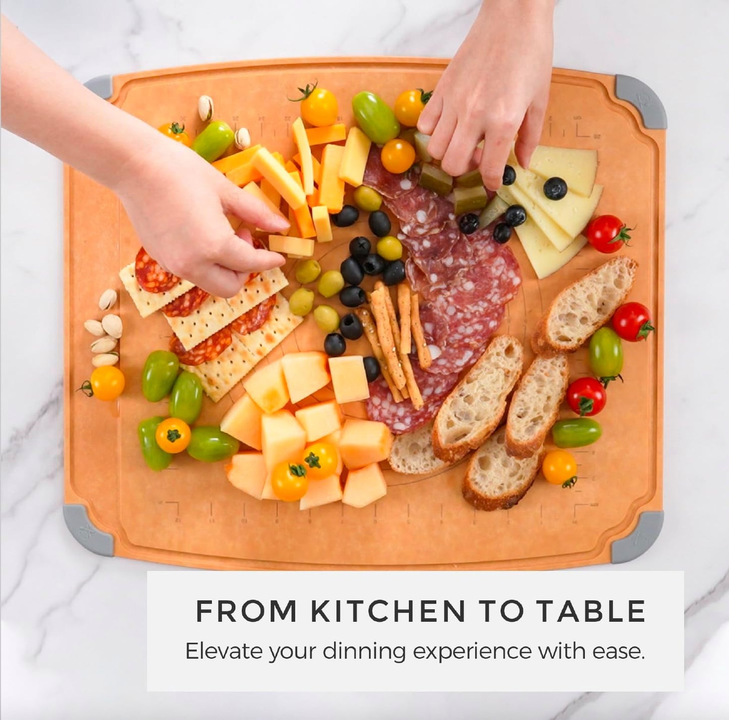 Essential Series Cutting Board for Kitchen- Natural Wood Fiber Composite, Dishwasher Safe, Eco-Friendly, Juice Grooves, Non-Slip Feet, Non-Porous, Reversible, BPA Free, X-Large -17" x 13"