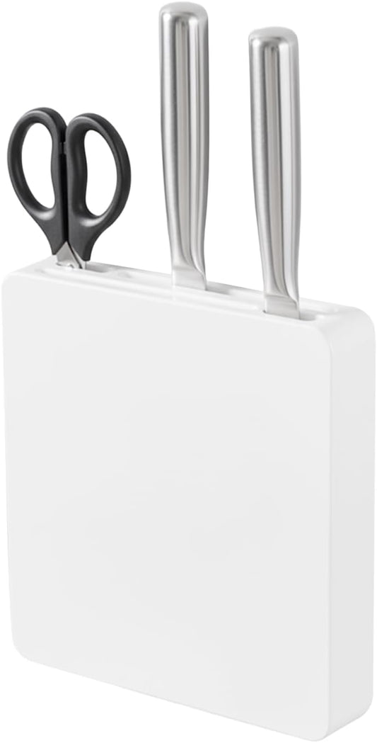 Wall Mounted Knife Block Holder 4 Slot, Self-Adhesive with Screws Under Cabinet Kitchen Knife Storage, No Drill Wall Mount Knife Rack, Knife Blocks Insert, Space Saving Organizer