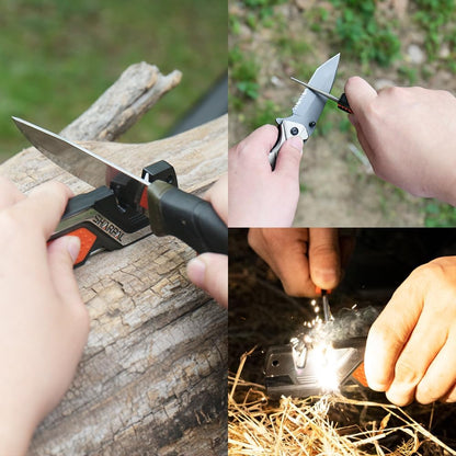 101N 6-in-1 Pocket Knife Sharpener & Survival Tool | Diamond Sharpening Rod, Fire Starter Ferro Rod, Whistle, Sharpens Straight & Serrated Blades, Repairs & Hones Knives