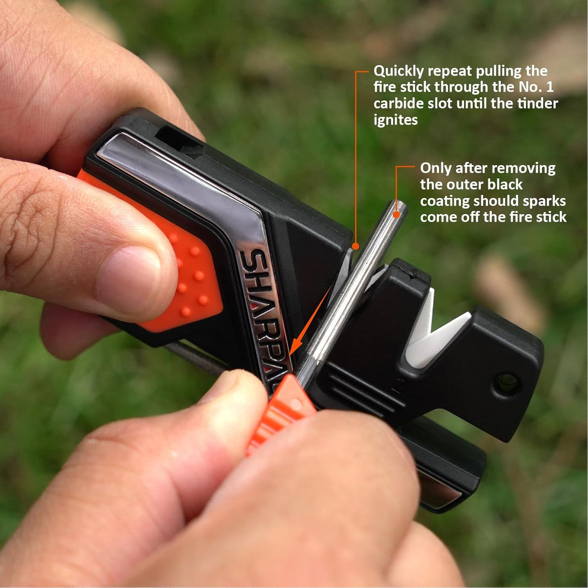 101N 6-in-1 Pocket Knife Sharpener & Survival Tool | Diamond Sharpening Rod, Fire Starter Ferro Rod, Whistle, Sharpens Straight & Serrated Blades, Repairs & Hones Knives