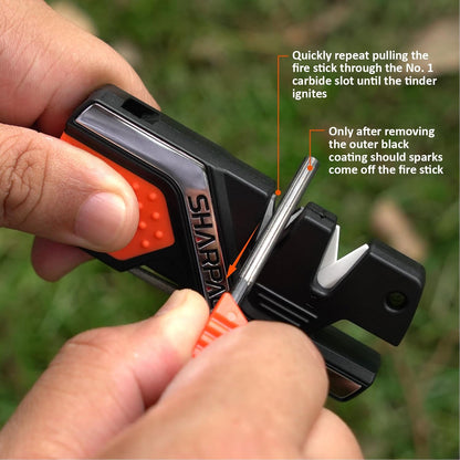 101N 6-in-1 Pocket Knife Sharpener & Survival Tool | Diamond Sharpening Rod, Fire Starter Ferro Rod, Whistle, Sharpens Straight & Serrated Blades, Repairs & Hones Knives