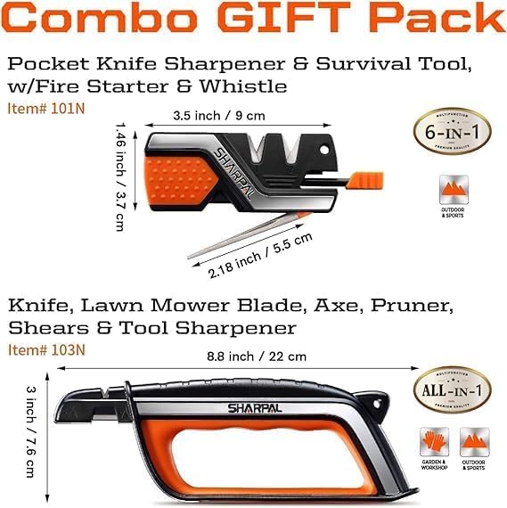 101N 6-in-1 Pocket Knife Sharpener & Survival Tool | Diamond Sharpening Rod, Fire Starter Ferro Rod, Whistle, Sharpens Straight & Serrated Blades, Repairs & Hones Knives