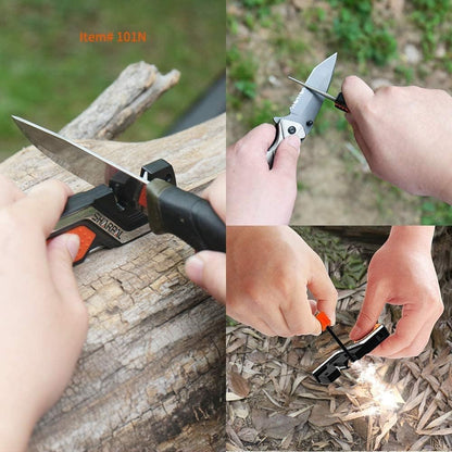 101N 6-in-1 Pocket Knife Sharpener & Survival Tool | Diamond Sharpening Rod, Fire Starter Ferro Rod, Whistle, Sharpens Straight & Serrated Blades, Repairs & Hones Knives