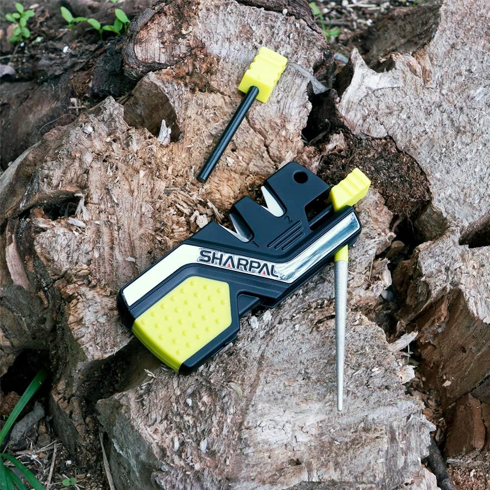 101N 6-in-1 Pocket Knife Sharpener & Survival Tool | Diamond Sharpening Rod, Fire Starter Ferro Rod, Whistle, Sharpens Straight & Serrated Blades, Repairs & Hones Knives