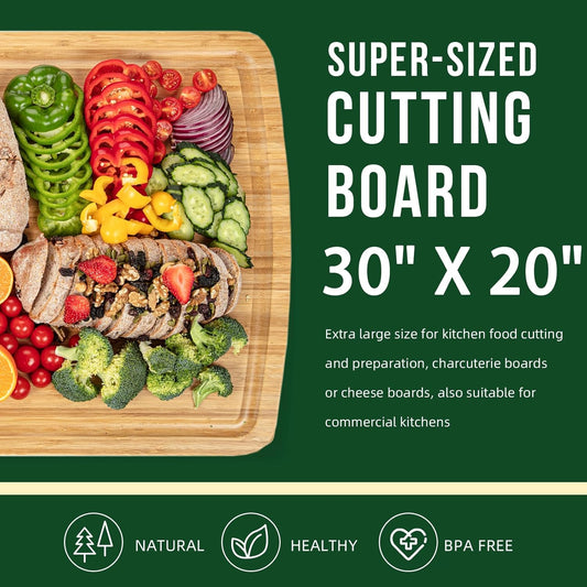 30 x 20 Inch Extra Large Wood Stove Top Cover Chopping Board, Bamboo Kitchen Cutting Board for BBQ, Turkey Carving Board, Large Charcuterie Boards for Party, Over the Sink Cutting Board