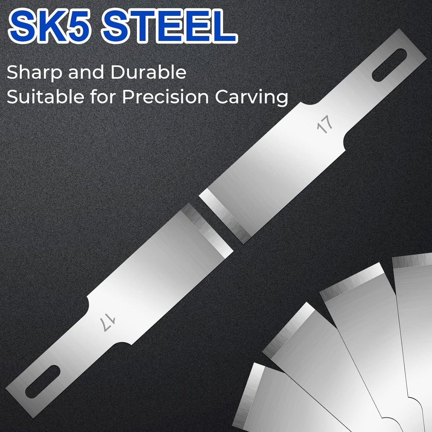 150 PCS Exacto Knife Blades #17, SK5 Hobby Knife Replacement Blades | Flat-Edge Art Knife Blades for Chiseling and Trimming, Controlled-Cutting Craft Knife Blades for Paper, Wood and Leather