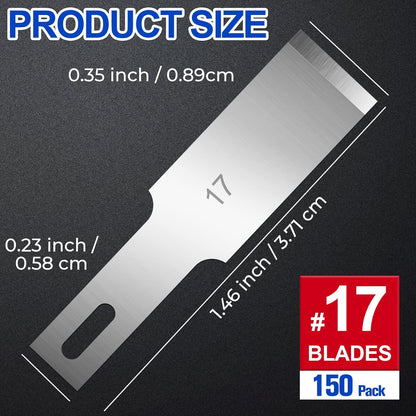 150 PCS Exacto Knife Blades #17, SK5 Hobby Knife Replacement Blades | Flat-Edge Art Knife Blades for Chiseling and Trimming, Controlled-Cutting Craft Knife Blades for Paper, Wood and Leather