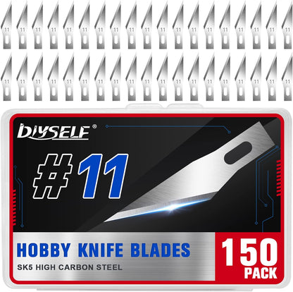 150 PCS Exacto Knife Blades #17, SK5 Hobby Knife Replacement Blades | Flat-Edge Art Knife Blades for Chiseling and Trimming, Controlled-Cutting Craft Knife Blades for Paper, Wood and Leather