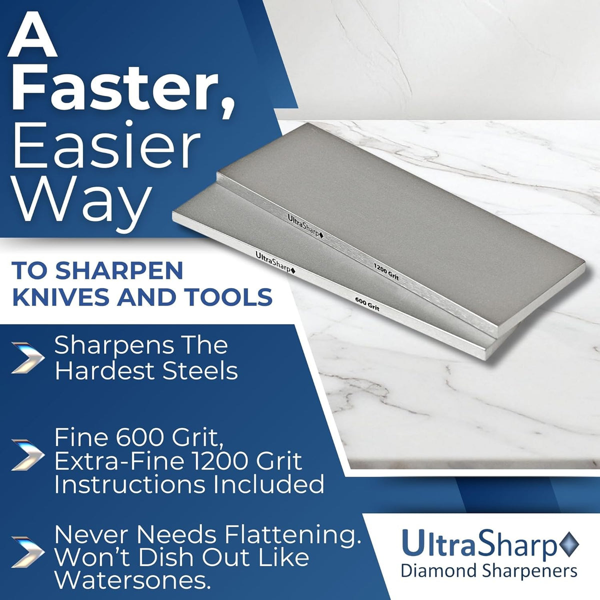Ultra Sharp Diamond Sharpening Stone Set - Fine/Extra Fine - 8 x 3