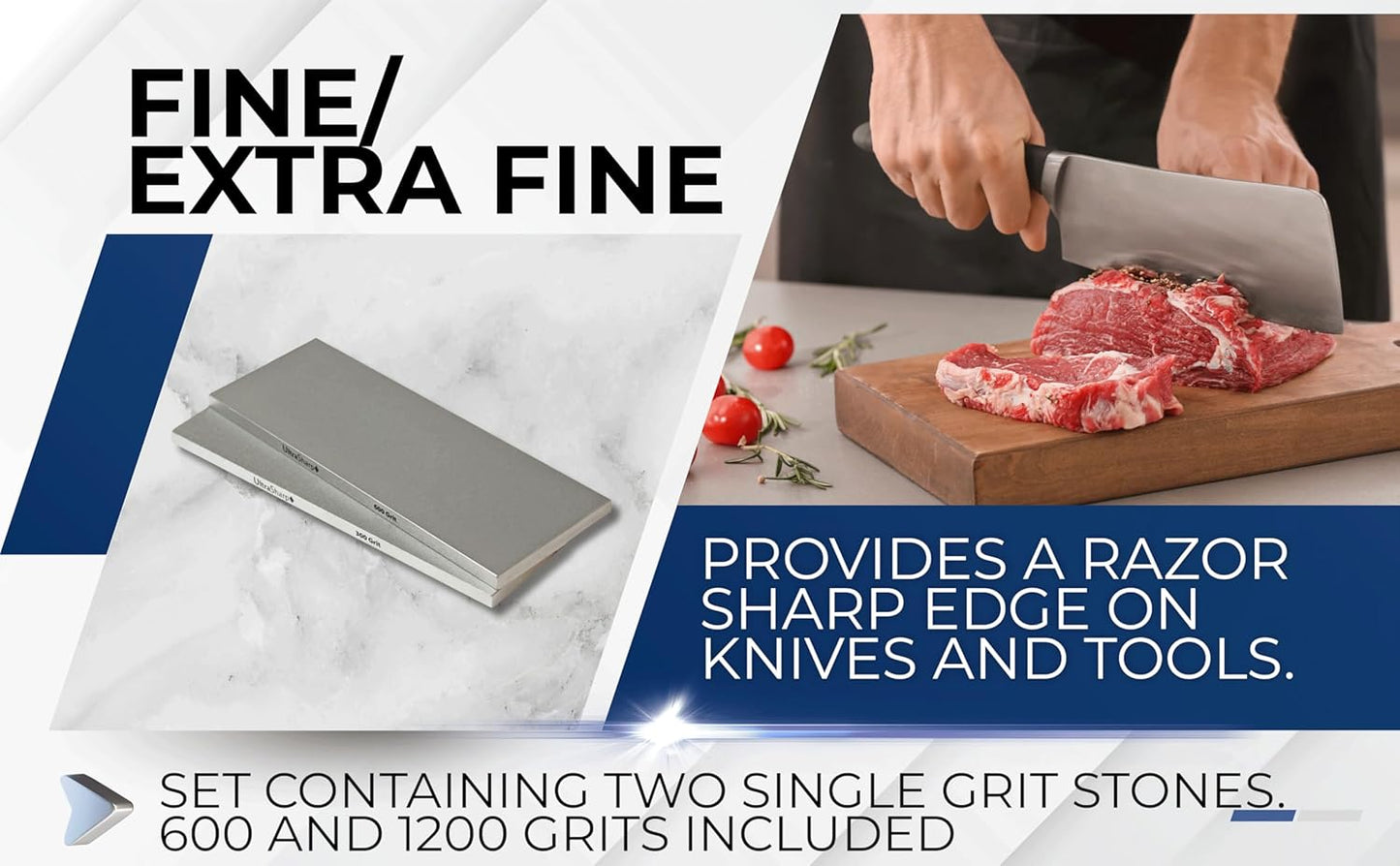 Ultra Sharp Diamond Sharpening Stone Set - Fine/Extra Fine - 8 x 3