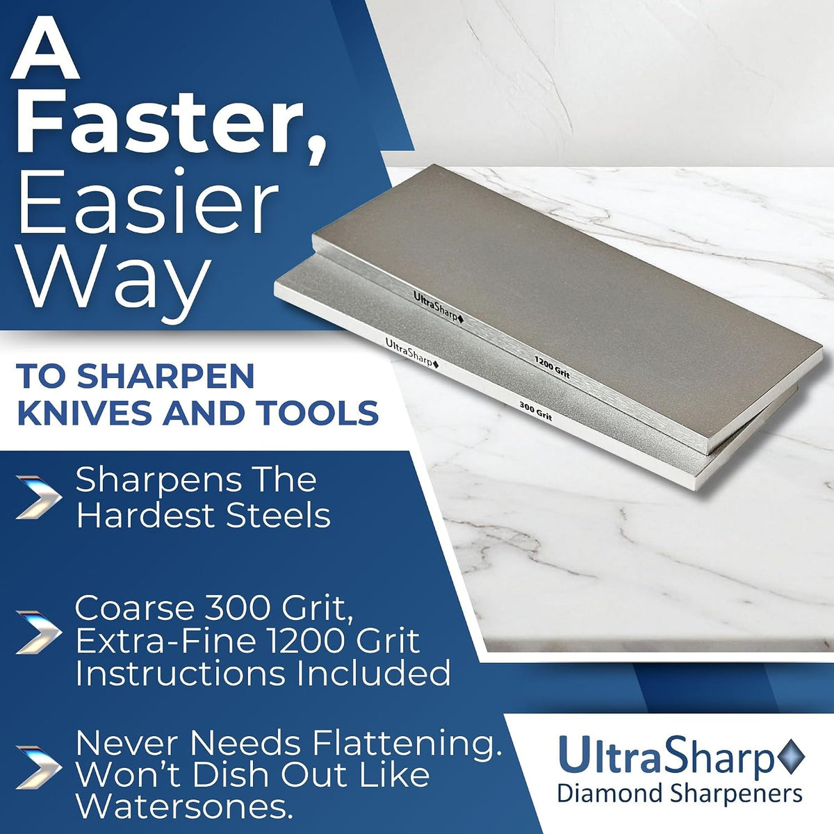 Ultra Sharp Diamond Sharpening Stone Set - Fine/Extra Fine - 8 x 3