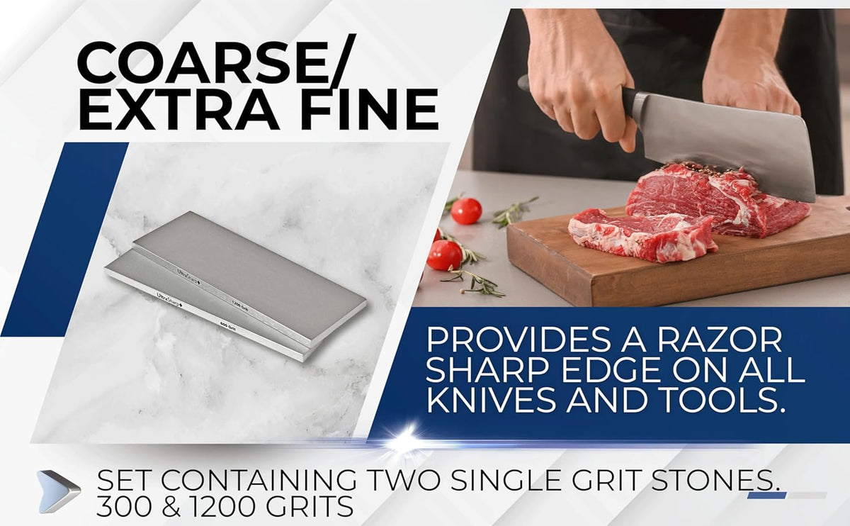 Ultra Sharp Diamond Sharpening Stone Set - Fine/Extra Fine - 8 x 3