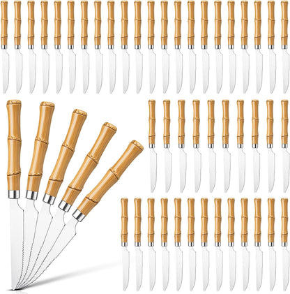 50 Pieces 8.8 Inch Serrated Steak Knife Set Pointed Tip Stainless Steel Steak Knife Sharp Blade Flatware for Kitchen Restaurant Camping (Black Plastic Handle)