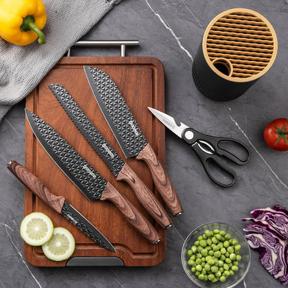 Knife Set,GOODA 9 Piece Kitchen Knife Set with Block and Sharpener, Anti-Rust Stainless Steel Cooking Knives Set for Kitchen, Chef Knife Block Set