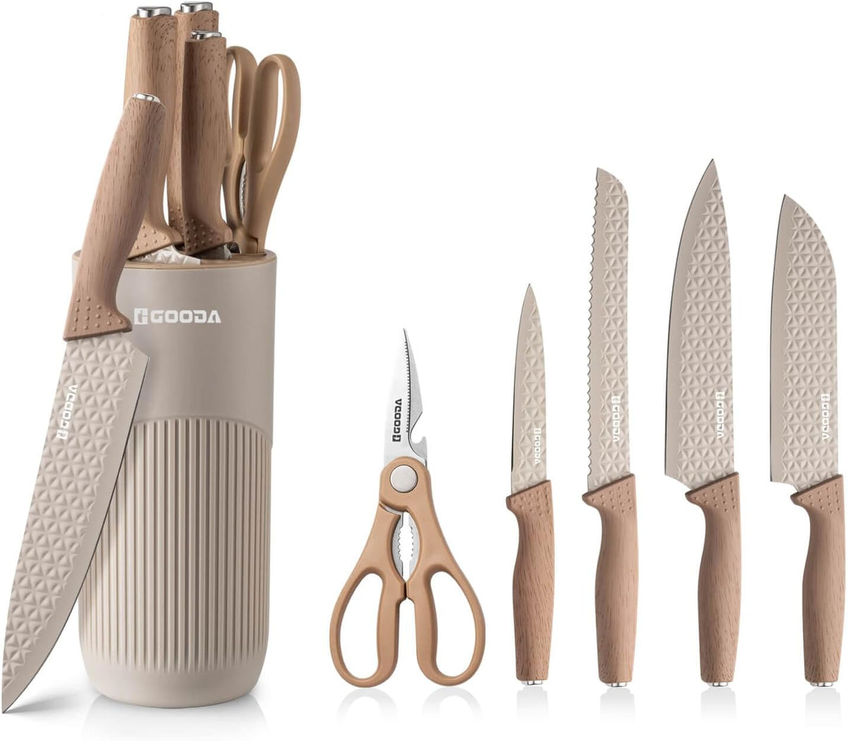 Knife Set,GOODA 9 Piece Kitchen Knife Set with Block and Sharpener, Anti-Rust Stainless Steel Cooking Knives Set for Kitchen, Chef Knife Block Set