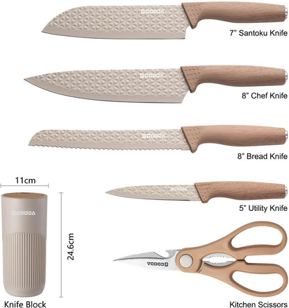 Knife Set,GOODA 9 Piece Kitchen Knife Set with Block and Sharpener, Anti-Rust Stainless Steel Cooking Knives Set for Kitchen, Chef Knife Block Set