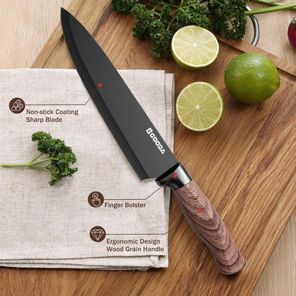 Knife Set,GOODA 9 Piece Kitchen Knife Set with Block and Sharpener, Anti-Rust Stainless Steel Cooking Knives Set for Kitchen, Chef Knife Block Set