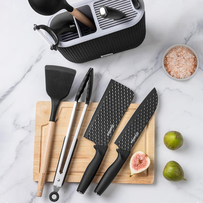 Knife Set,GOODA 9 Piece Kitchen Knife Set with Block and Sharpener, Anti-Rust Stainless Steel Cooking Knives Set for Kitchen, Chef Knife Block Set