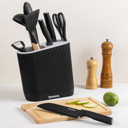 Knife Set,GOODA 9 Piece Kitchen Knife Set with Block and Sharpener, Anti-Rust Stainless Steel Cooking Knives Set for Kitchen, Chef Knife Block Set