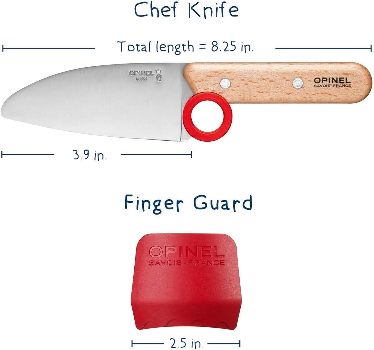 Le Petit Chef Knife Set, Chef Knife with Rounded Tip, Fingers Guard, For Children, Teaching Food Prep and Kitchen Safety, 2 Piece Set, Made in France