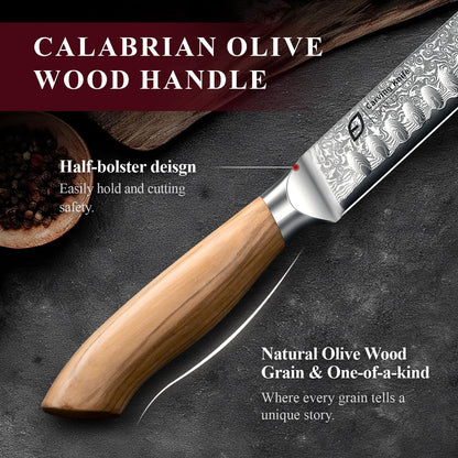 Damascus Brisket Slicing Knife, 12" Carving Knife with Japanese Steel, Olive Wood Handle, Luxury Wooden Gift Box, Razor Sharp for Meat & Turkey