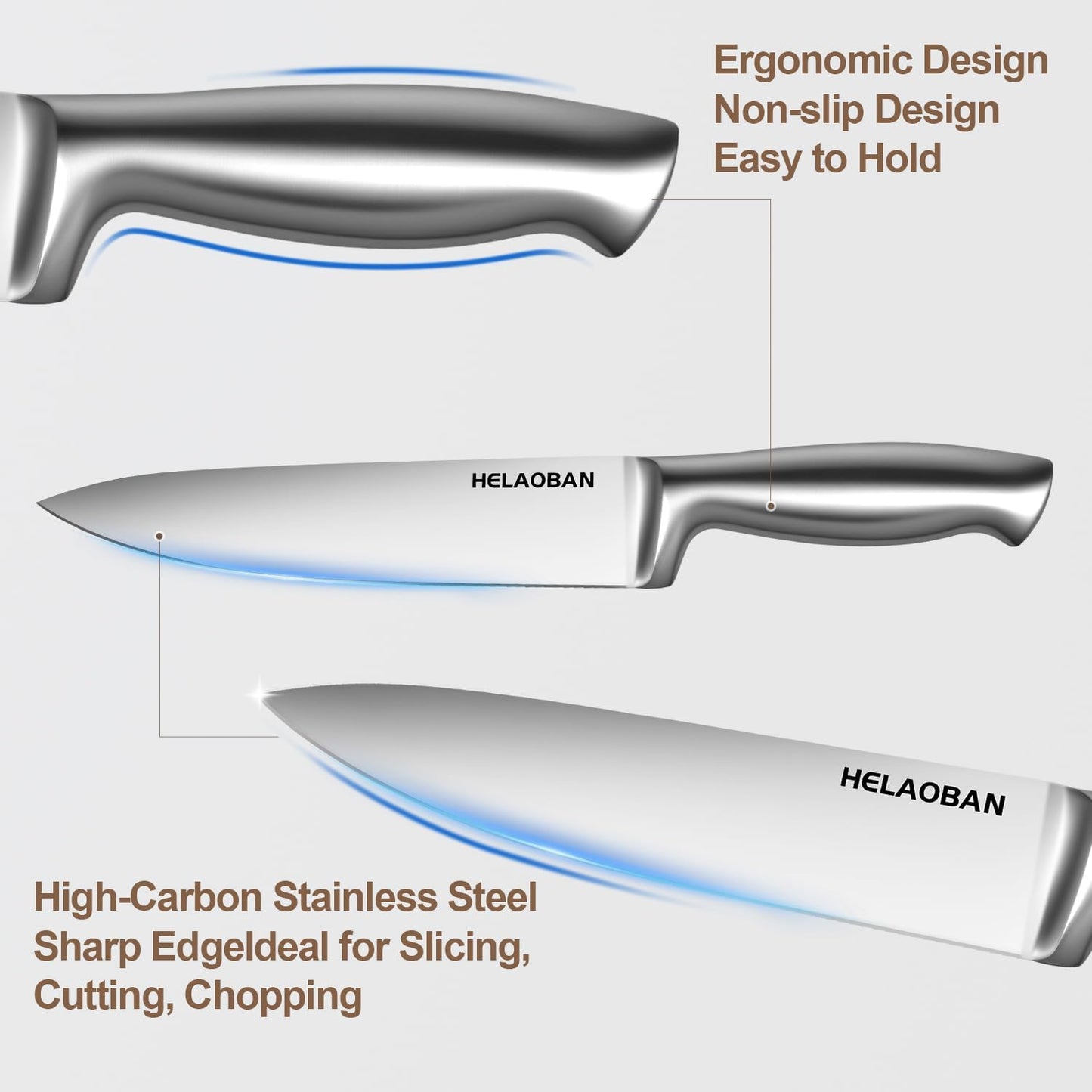 Kitchen Knife Set with Block and Sharpener, 14-Piece | High Carbon Stainless Steel, One-Piece Ergonomic Design, Wooden Black