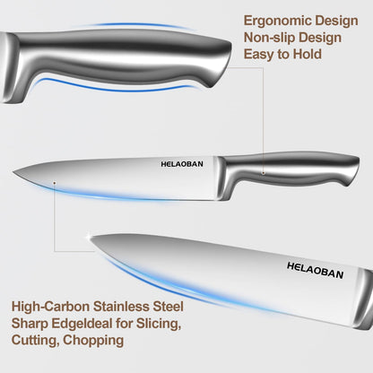 Kitchen Knife Set with Block and Sharpener, 14-Piece | High Carbon Stainless Steel, One-Piece Ergonomic Design, Wooden Black