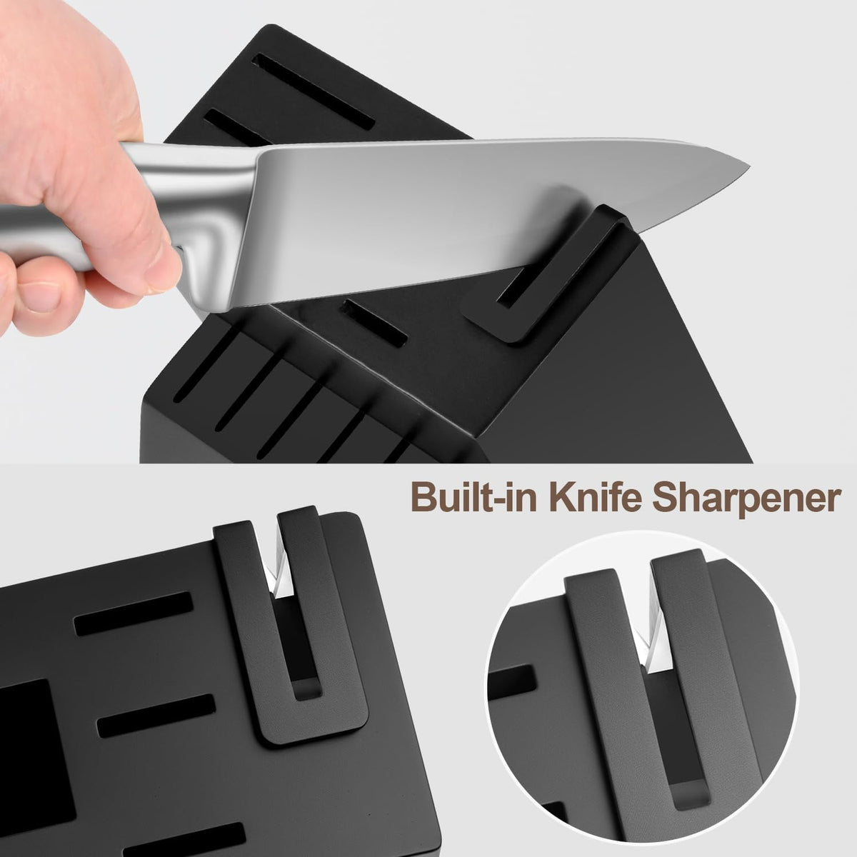 Kitchen Knife Set with Block and Sharpener, 14-Piece | High Carbon Stainless Steel, One-Piece Ergonomic Design, Wooden Black