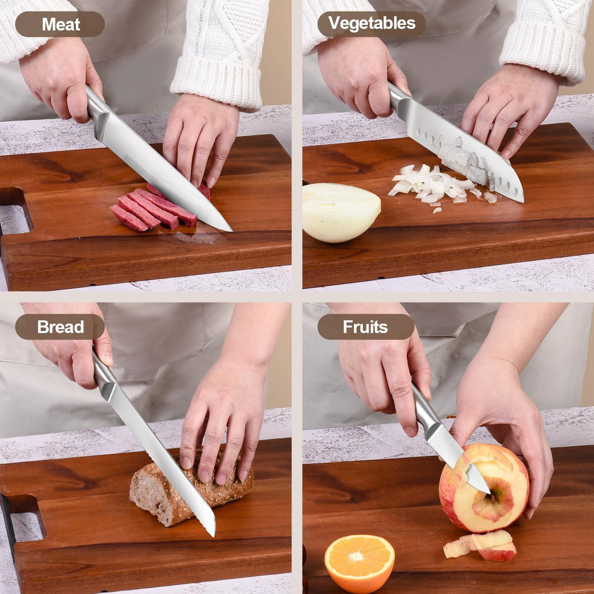 Kitchen Knife Set with Block and Sharpener, 14-Piece | High Carbon Stainless Steel, One-Piece Ergonomic Design, Wooden Black