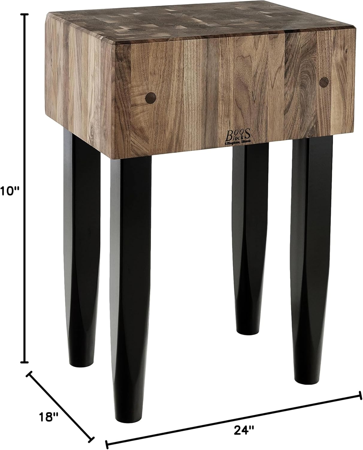 PCA2 Maple Wood End Grain Solid Butcher Block with Side Knife Slot, 24 Inches x 18 Inches x 10 Inch Top, 34 Inches Tall, Natural Maple Legs