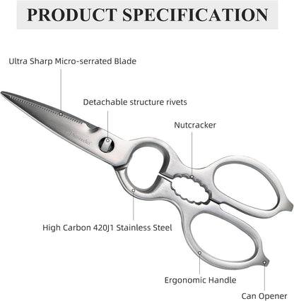 Kitchen Scissors All Purpose Heavy Duty Scissors Titanium Coated, Kitchen Shears for Food, Micro Serrated with Detachable Blades