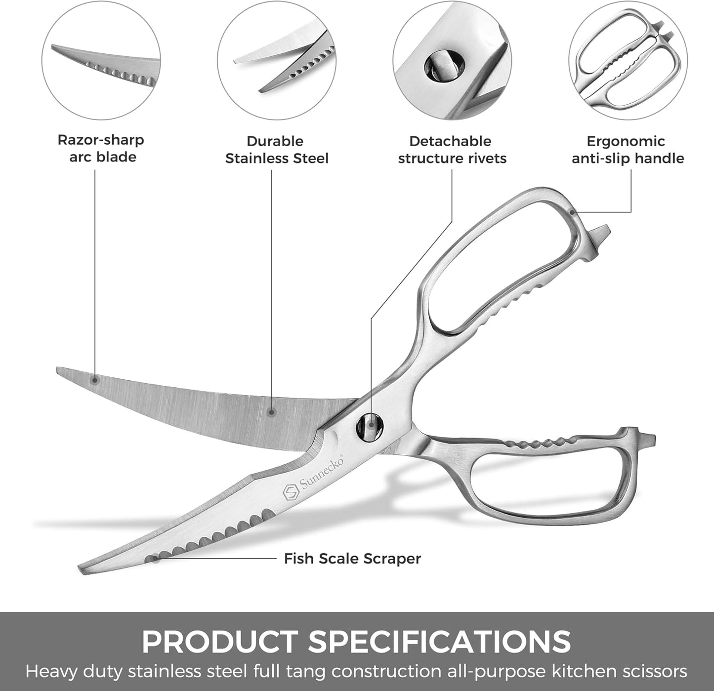 Kitchen Scissors All Purpose Heavy Duty Scissors Titanium Coated, Kitchen Shears for Food, Micro Serrated with Detachable Blades