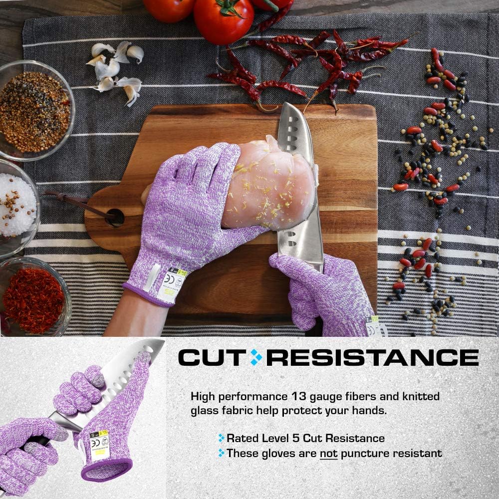 Ultra Durable Series Cut Resistant Gloves - Cutting Gloves for Chefs, BBQ and Cooking - Level 5 Protection, Food Grade Safe Cut - Purple, Large Size