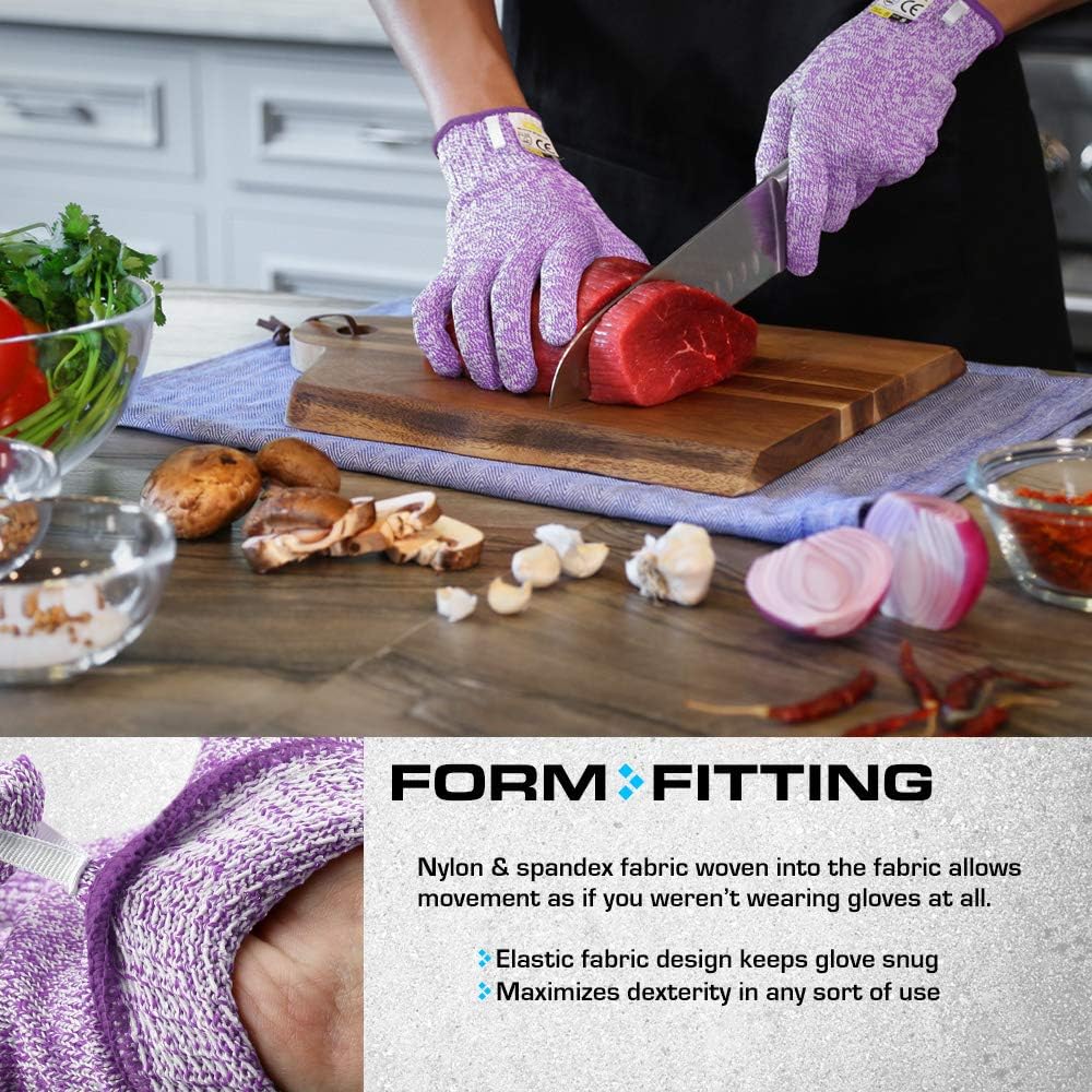 Ultra Durable Series Cut Resistant Gloves - Cutting Gloves for Chefs, BBQ and Cooking - Level 5 Protection, Food Grade Safe Cut - Purple, Large Size