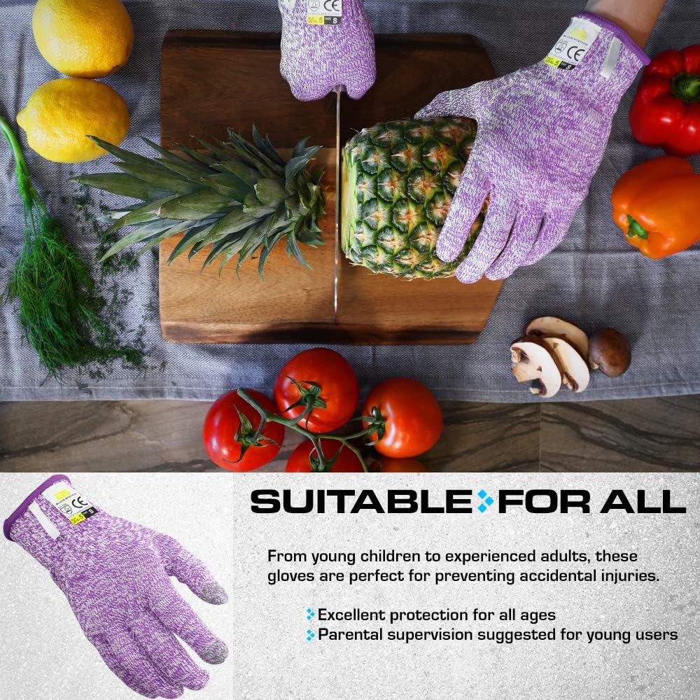Ultra Durable Series Cut Resistant Gloves - Cutting Gloves for Chefs, BBQ and Cooking - Level 5 Protection, Food Grade Safe Cut - Purple, Large Size