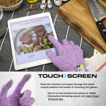 Ultra Durable Series Cut Resistant Gloves - Cutting Gloves for Chefs, BBQ and Cooking - Level 5 Protection, Food Grade Safe Cut - Purple, Large Size