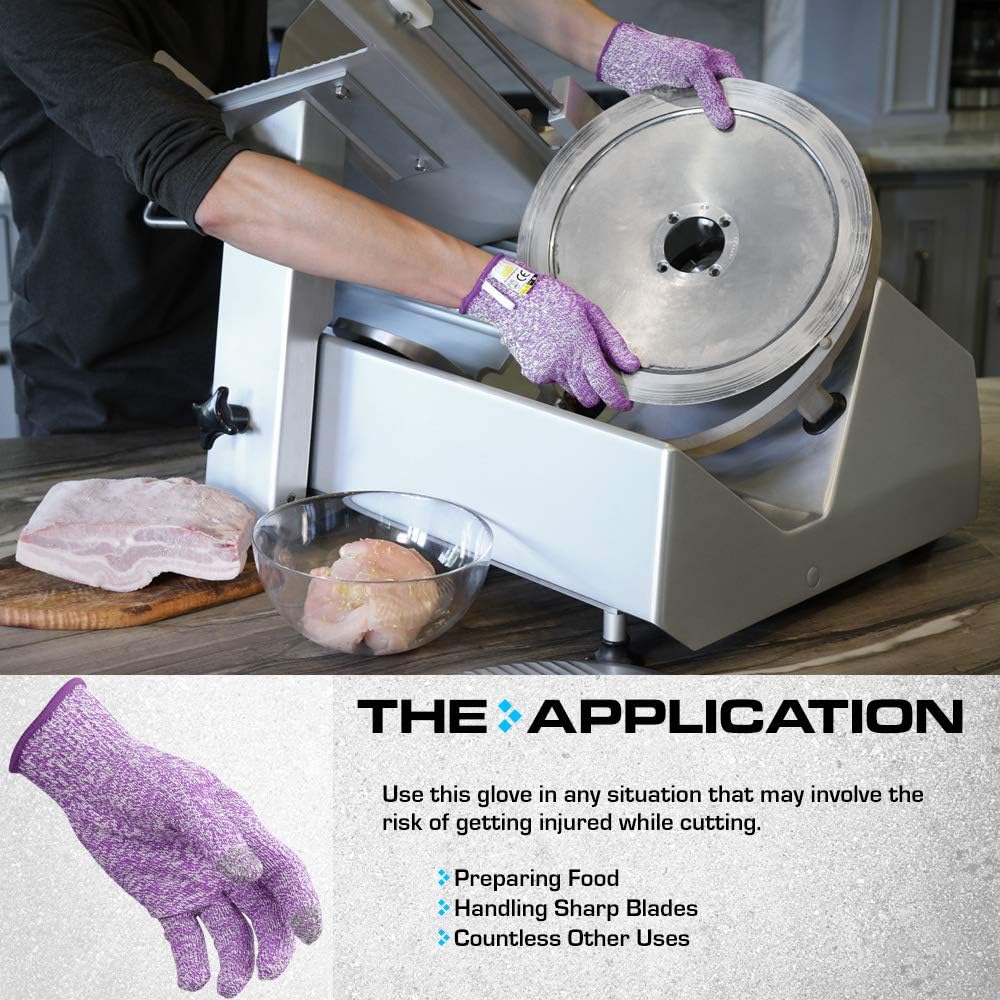 Ultra Durable Series Cut Resistant Gloves - Cutting Gloves for Chefs, BBQ and Cooking - Level 5 Protection, Food Grade Safe Cut - Purple, Large Size