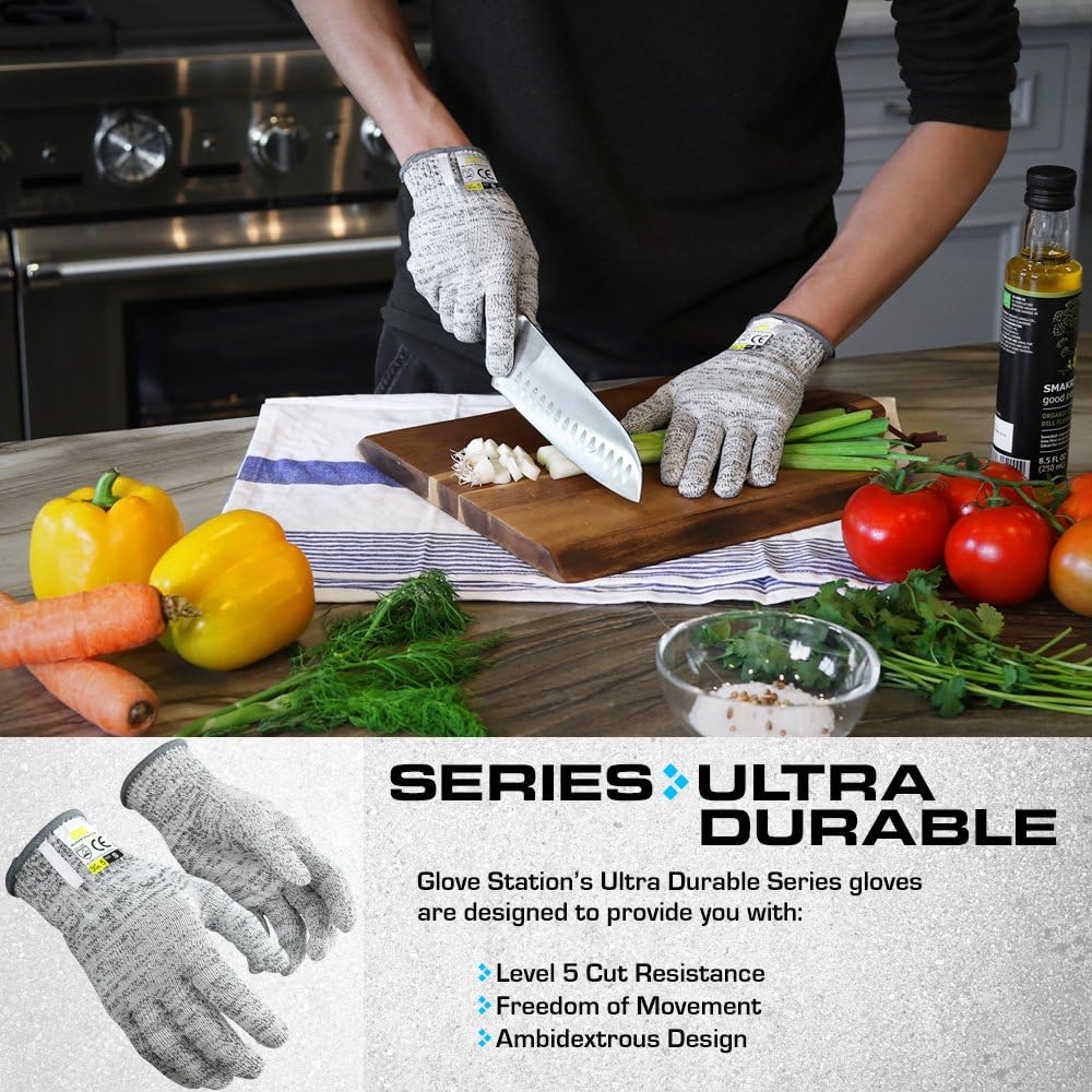 Ultra Durable Series Cut Resistant Gloves - Cutting Gloves for Chefs, BBQ and Cooking - Level 5 Protection, Food Grade Safe Cut - Purple, Large Size