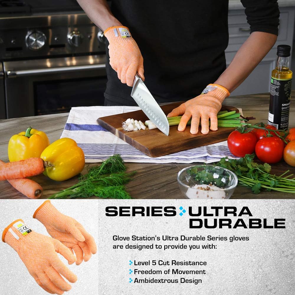 Ultra Durable Series Cut Resistant Gloves - Cutting Gloves for Chefs, BBQ and Cooking - Level 5 Protection, Food Grade Safe Cut - Purple, Large Size