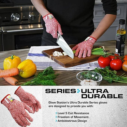 Ultra Durable Series Cut Resistant Gloves - Cutting Gloves for Chefs, BBQ and Cooking - Level 5 Protection, Food Grade Safe Cut - Purple, Large Size
