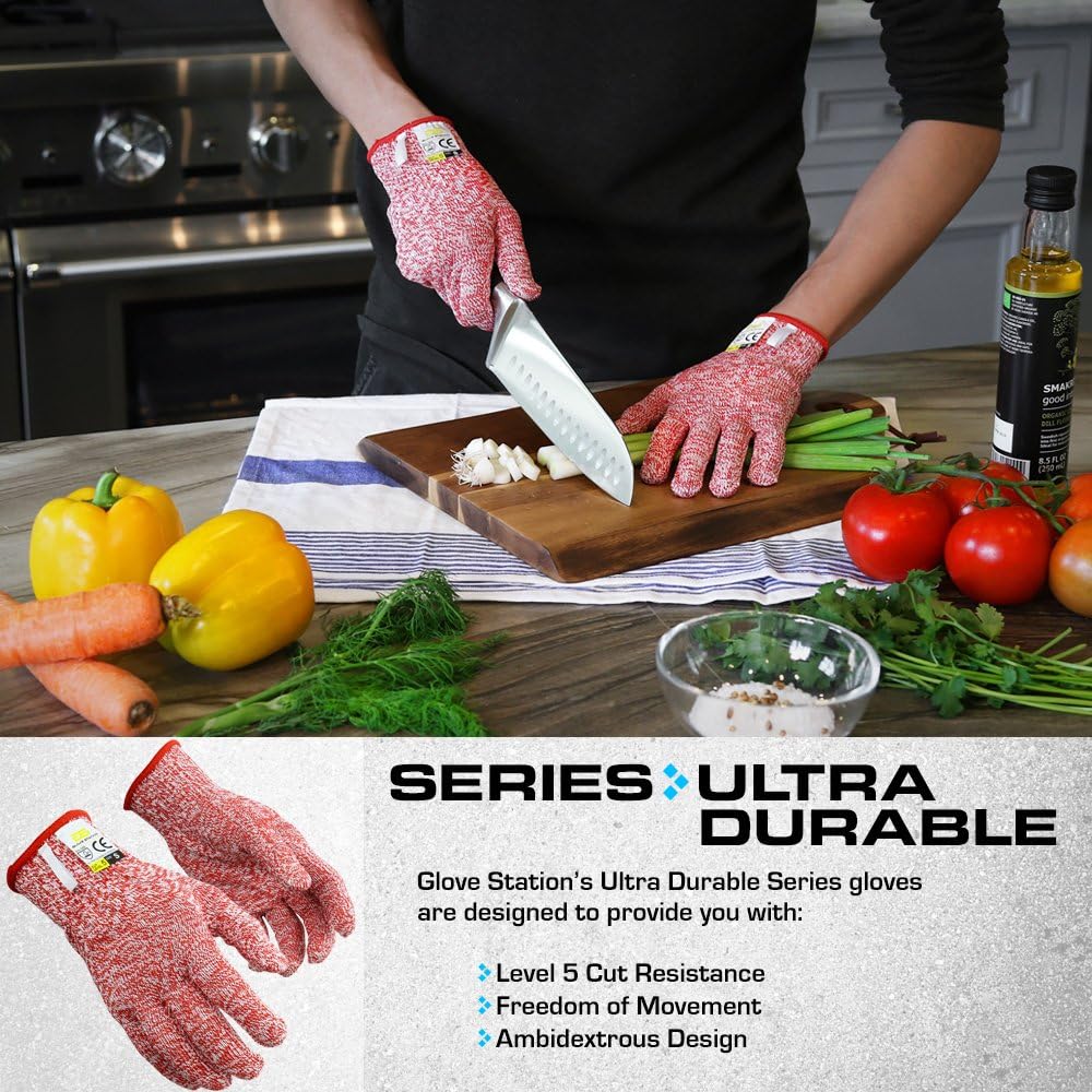 Ultra Durable Series Cut Resistant Gloves - Cutting Gloves for Chefs, BBQ and Cooking - Level 5 Protection, Food Grade Safe Cut - Purple, Large Size