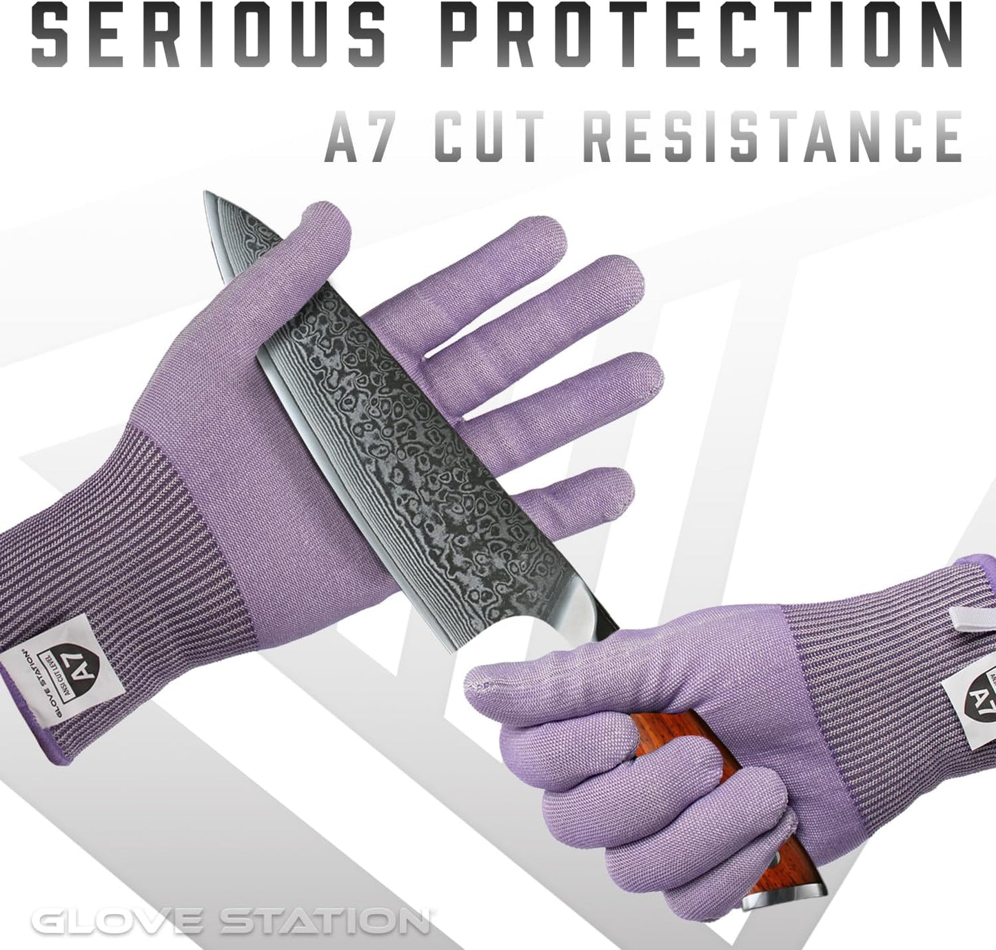 Ultra Durable Series Cut Resistant Gloves - Cutting Gloves for Chefs, BBQ and Cooking - Level 5 Protection, Food Grade Safe Cut - Purple, Large Size